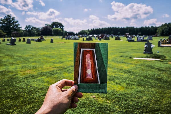 A photo of Mr. Lin's engraved coffin at the Pennsylvania cemetery where he was buried.