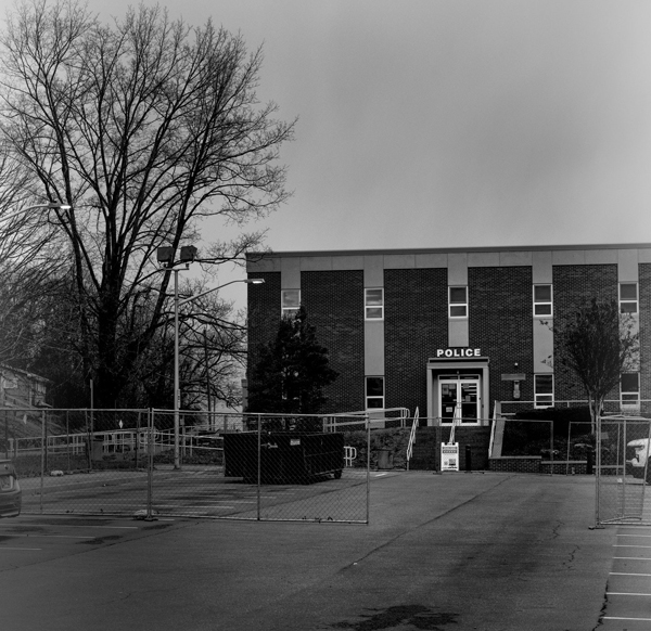 A blackandwhite photo of a police department.